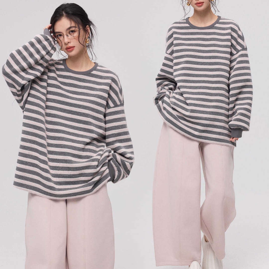Womens Japanese-style Artistic Two-Tone Striped Long-Sleeve Hoodie 25660237 D93e 49ca 8dd1 A63d46f2d42d