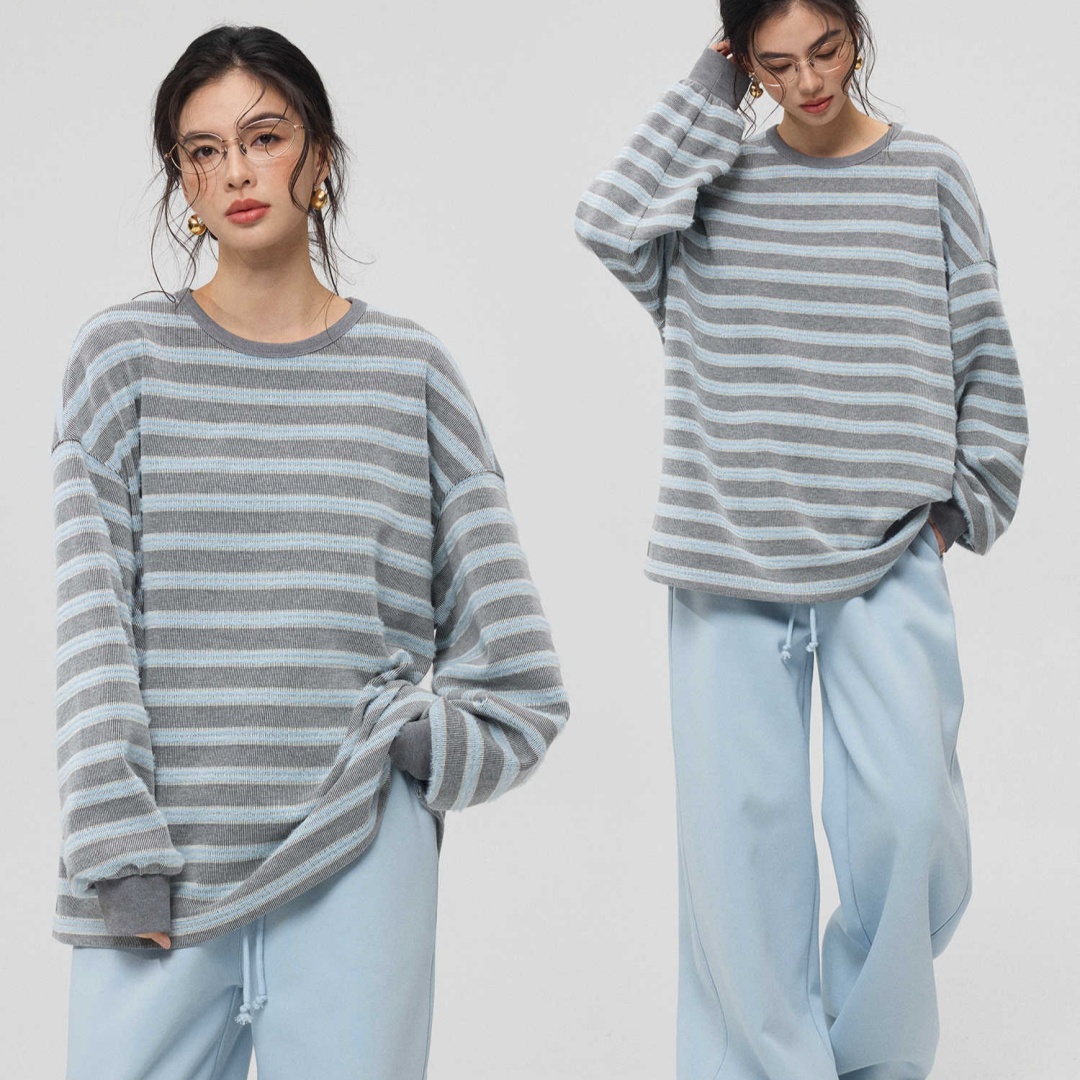 Womens Japanese-style Artistic Two-Tone Striped Long-Sleeve Hoodie D094ad22 Dd88 4329 A1ac 5196e08bd496