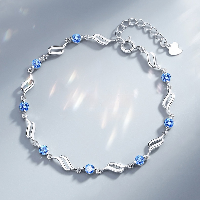 Wave Crystal Love Womens Bracelet Blue Diamond High-End Bracelet