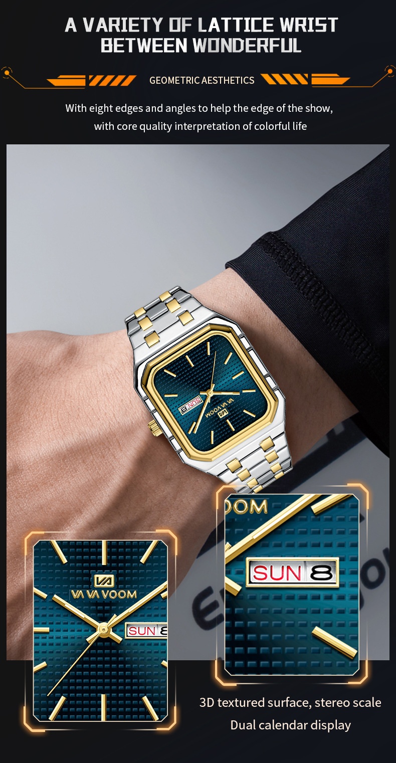 Va Va Voom 2881 Casual Stylish Luminous Square Quartz Watch For Men
