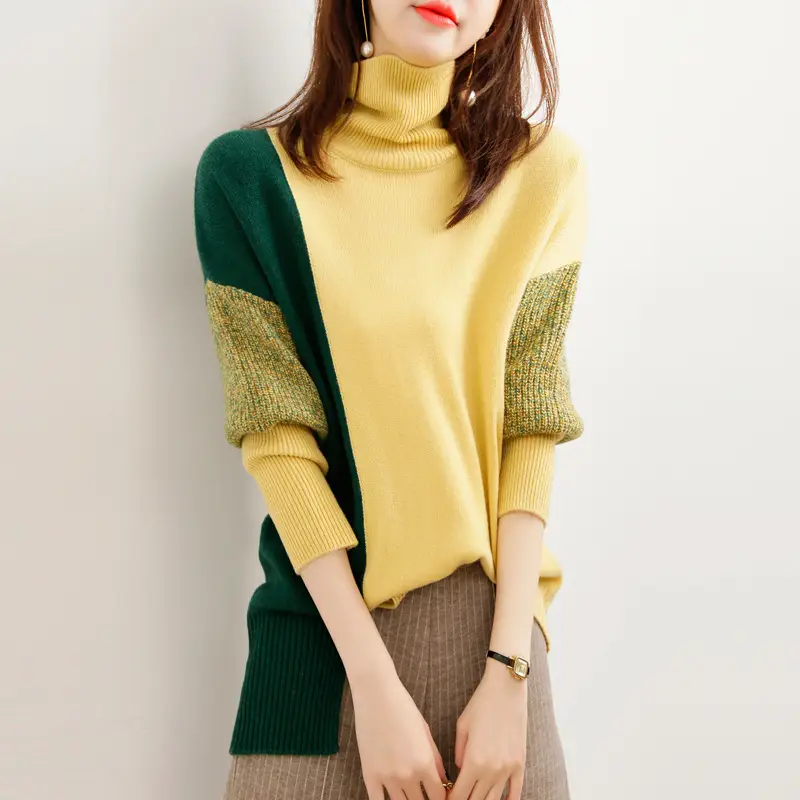 Bestselling Patchwork Color-Block Loose Turtleneck Sweater
