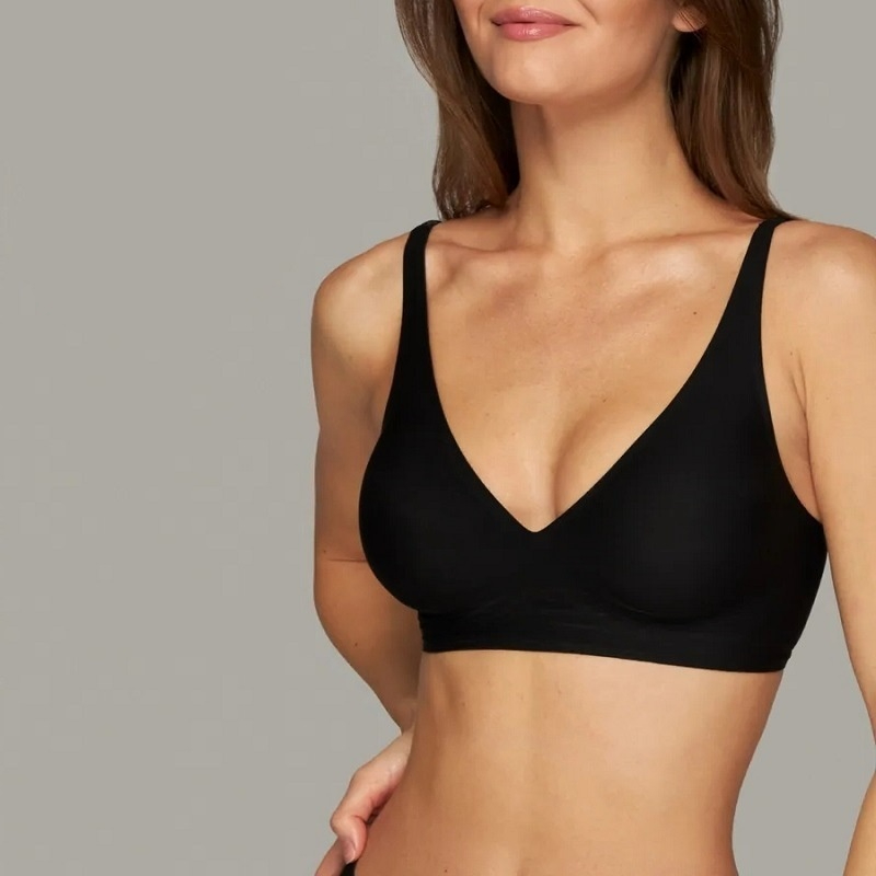 Seamless Womens V-neck Thin Jelly-strip Soft-support Comfortable Wireless Bra