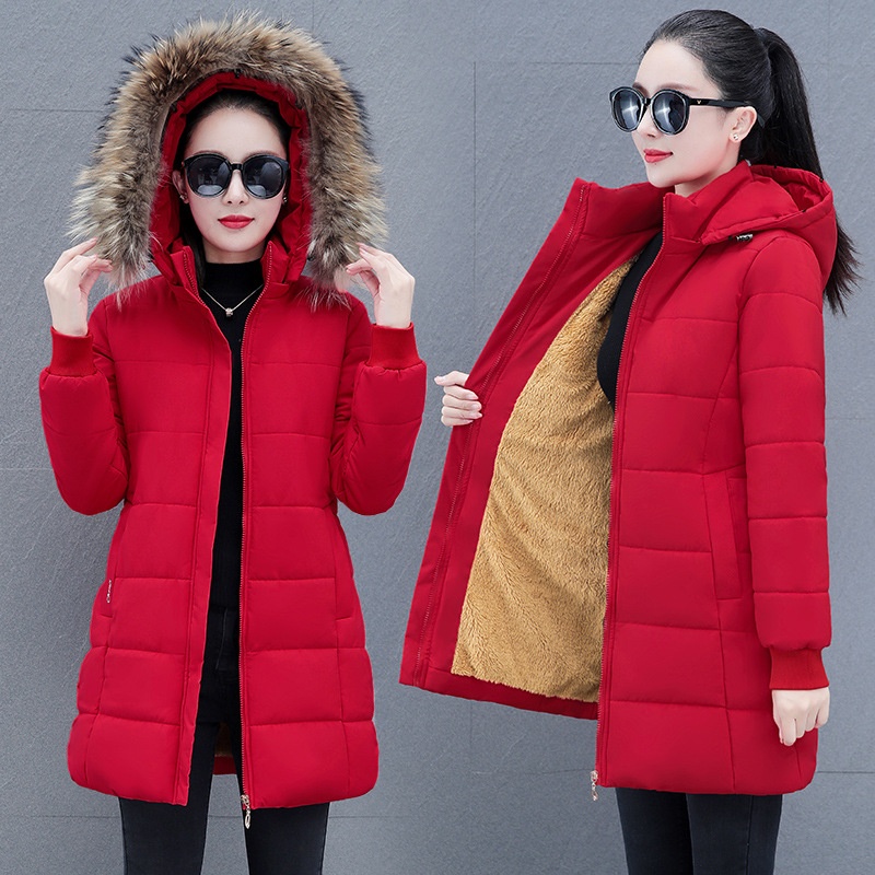 Detachable Hooded Mid-Length Padded Coat With A Big Fur Collar