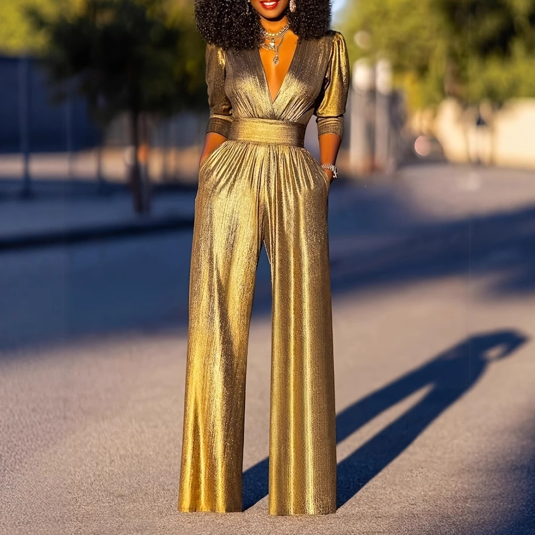 Womens Sexy V-Neck High-Stretch Jumpsuit