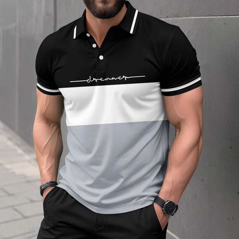 Mens 3D-printed Short-sleeve Button-up Polo Shirt
