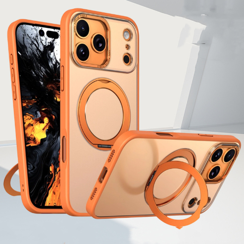 Pivot Phone Case In Orange With Magnetic 360-degree Rotating Stand And A Matte Skin-like Finish