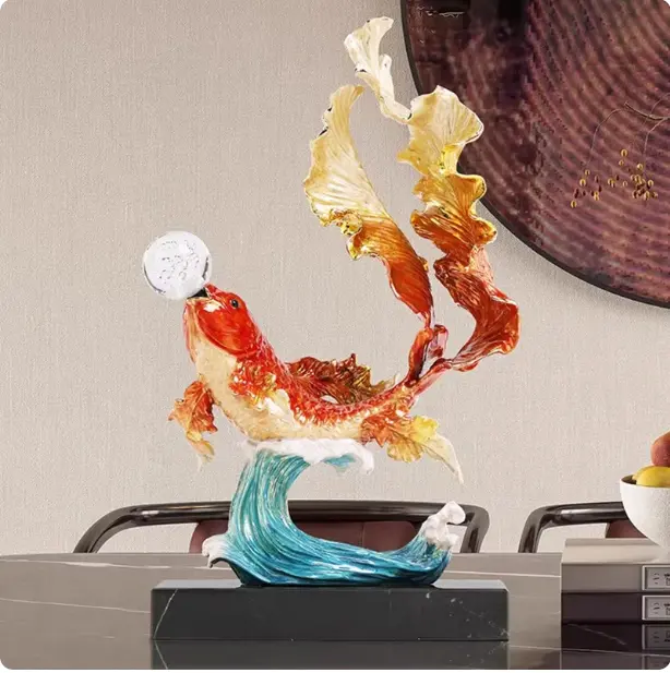 Enamel Koi Fish Leaping The Dragon Gate Ornament In New Chinese Style