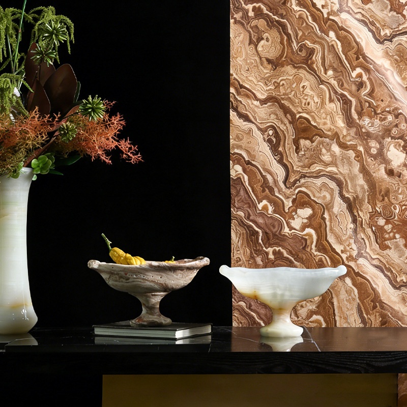 Neo-Chinese Mid-century High-foot Fruit Bowl Made From Cave Stone