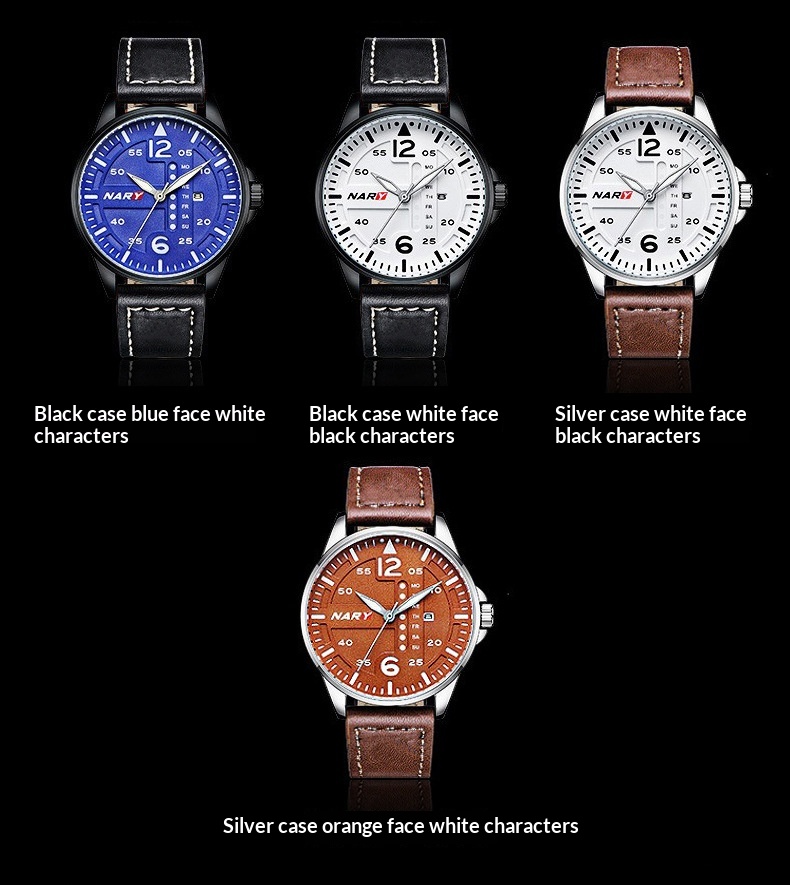 men quartz watch black strap buckle detail