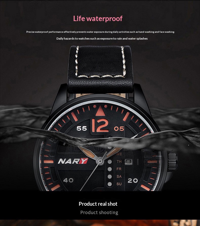 men quartz watch alloy case side profile thickness