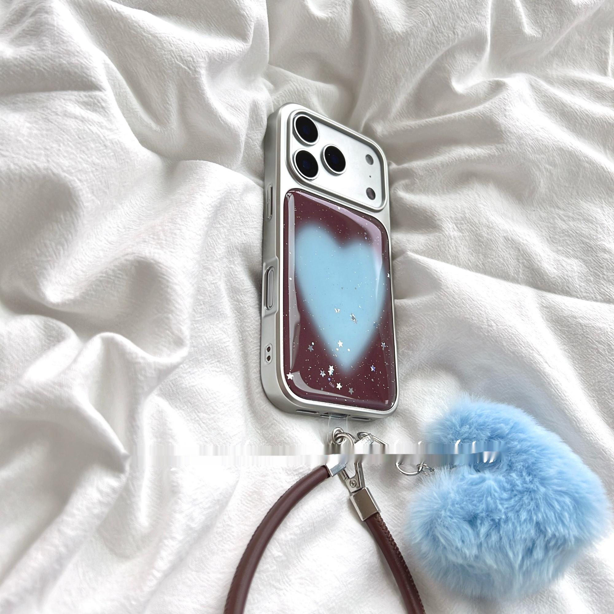 High-End Brown Glitter Blue Heart Phone Case