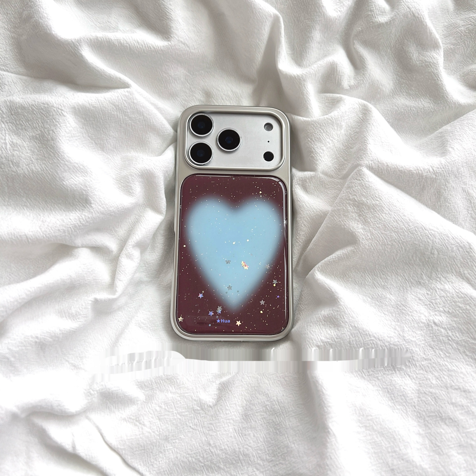 High-End Brown Glitter Blue Heart Phone Case