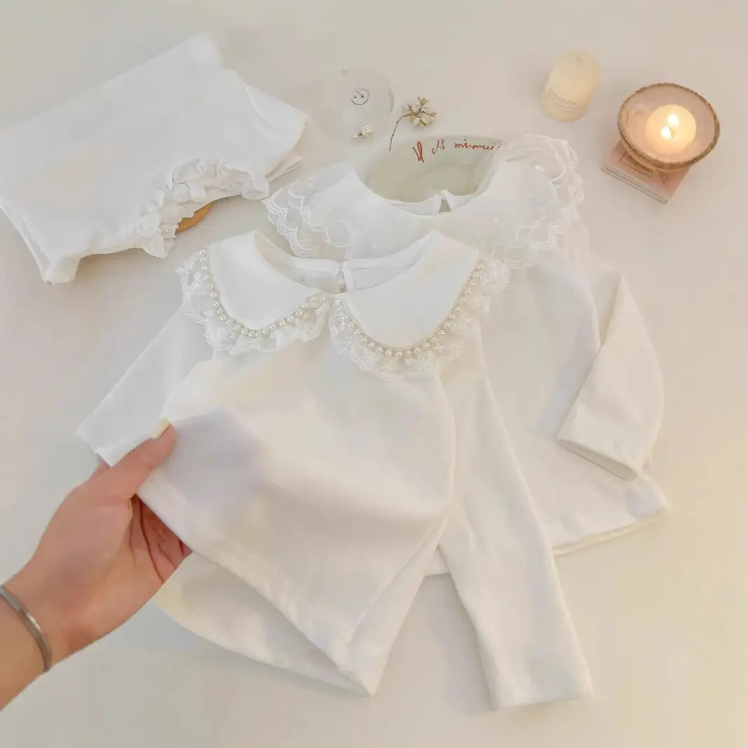 Girls Slim-fit Long-sleeve Cotton T-shirt With A Turn-down Collar