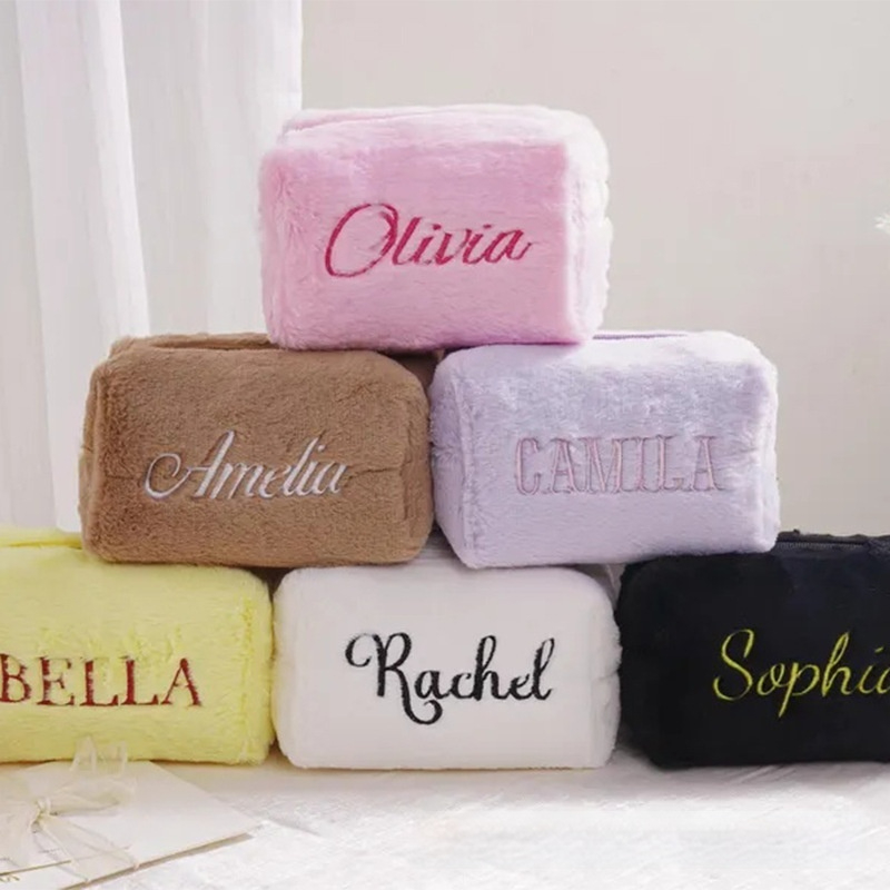 Simple And Stylish Embroidered Plush Makeup Bag