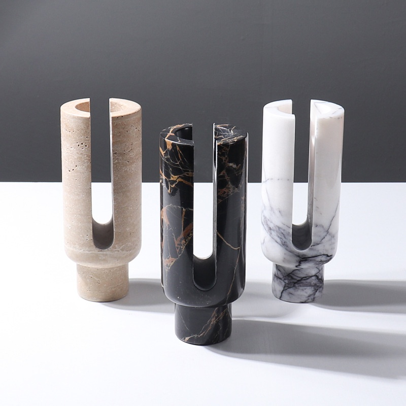 Vintage Candlestick Modern Light Luxury Natural Marble Soft Furnishing Ornament