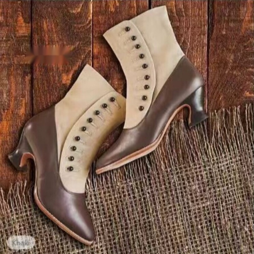 Pointed-toe Horseshoe-heel Mid-heel Womens Boots