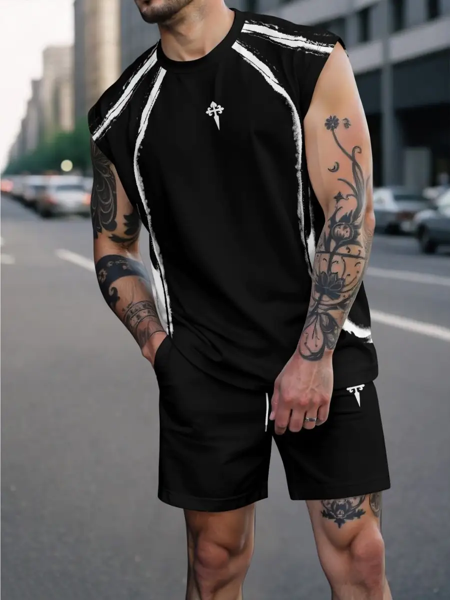 Mens Fashion Letter-Printed Sports Suit