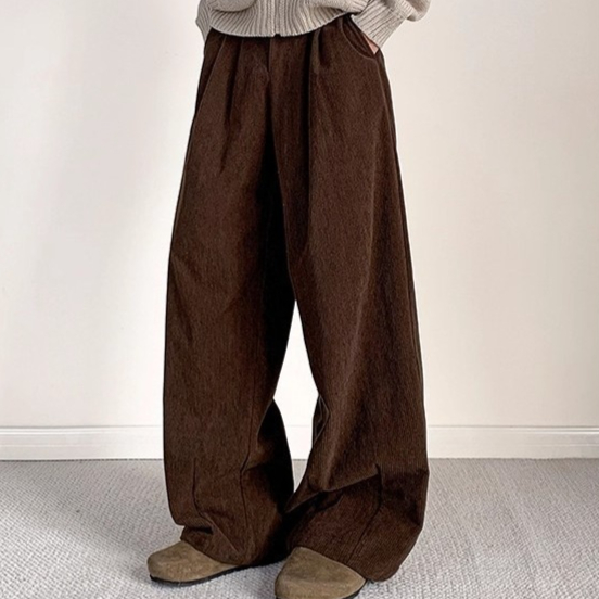 Old-money-style Japanese Retro Pleated Corduroy Casual Pants