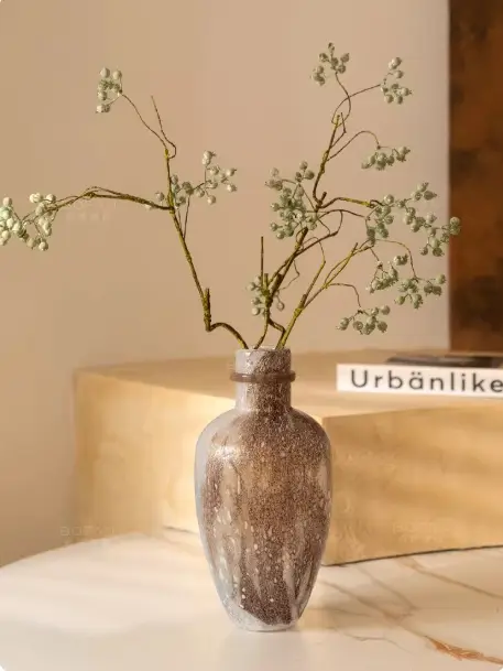 Gradient Bubble Vase With A Frosted Texture And A Narrow Opening, Made Of Glass
