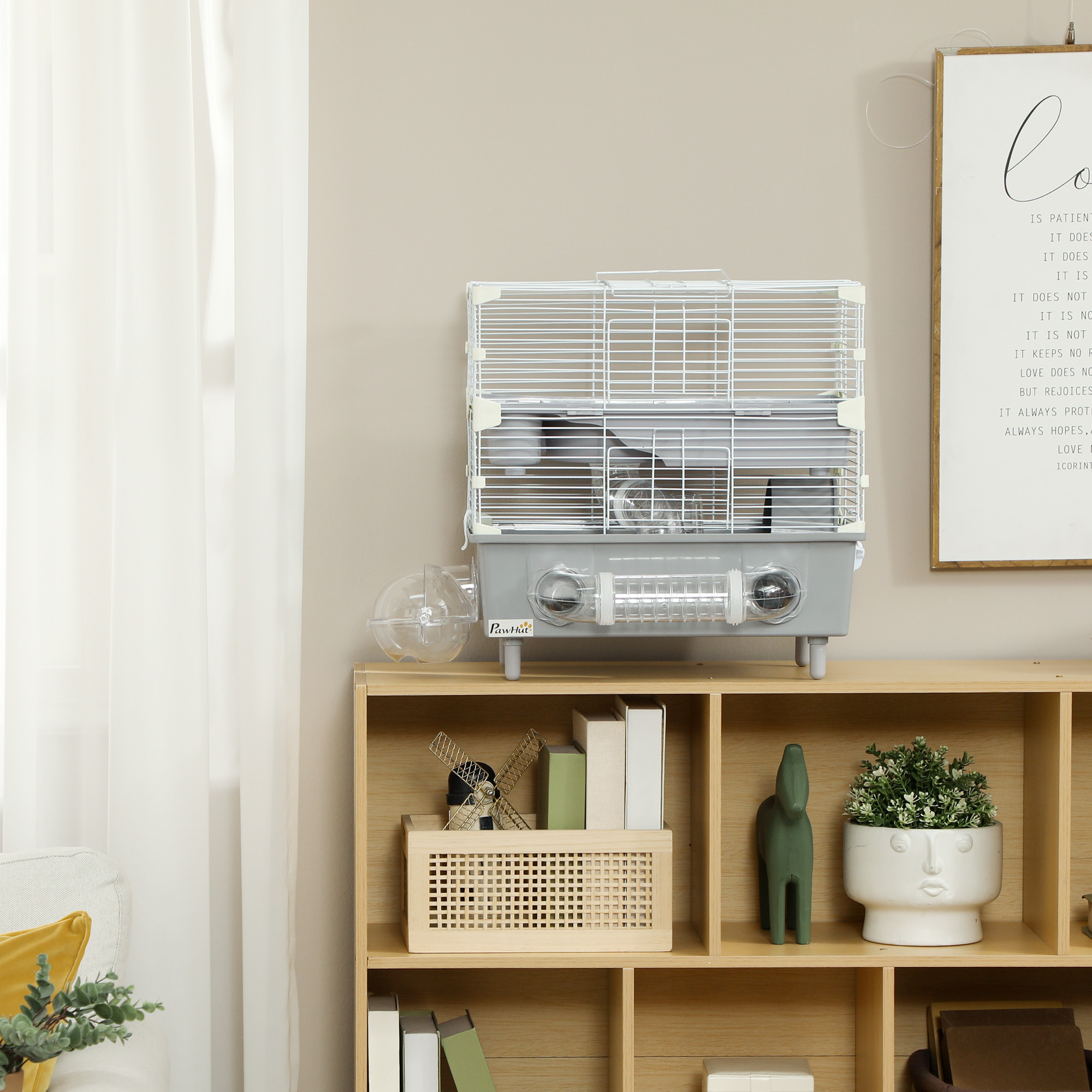 2-Tier Hamster Cage With Sand Bathroom Running Wheel Water Bottle Tubes Accessories