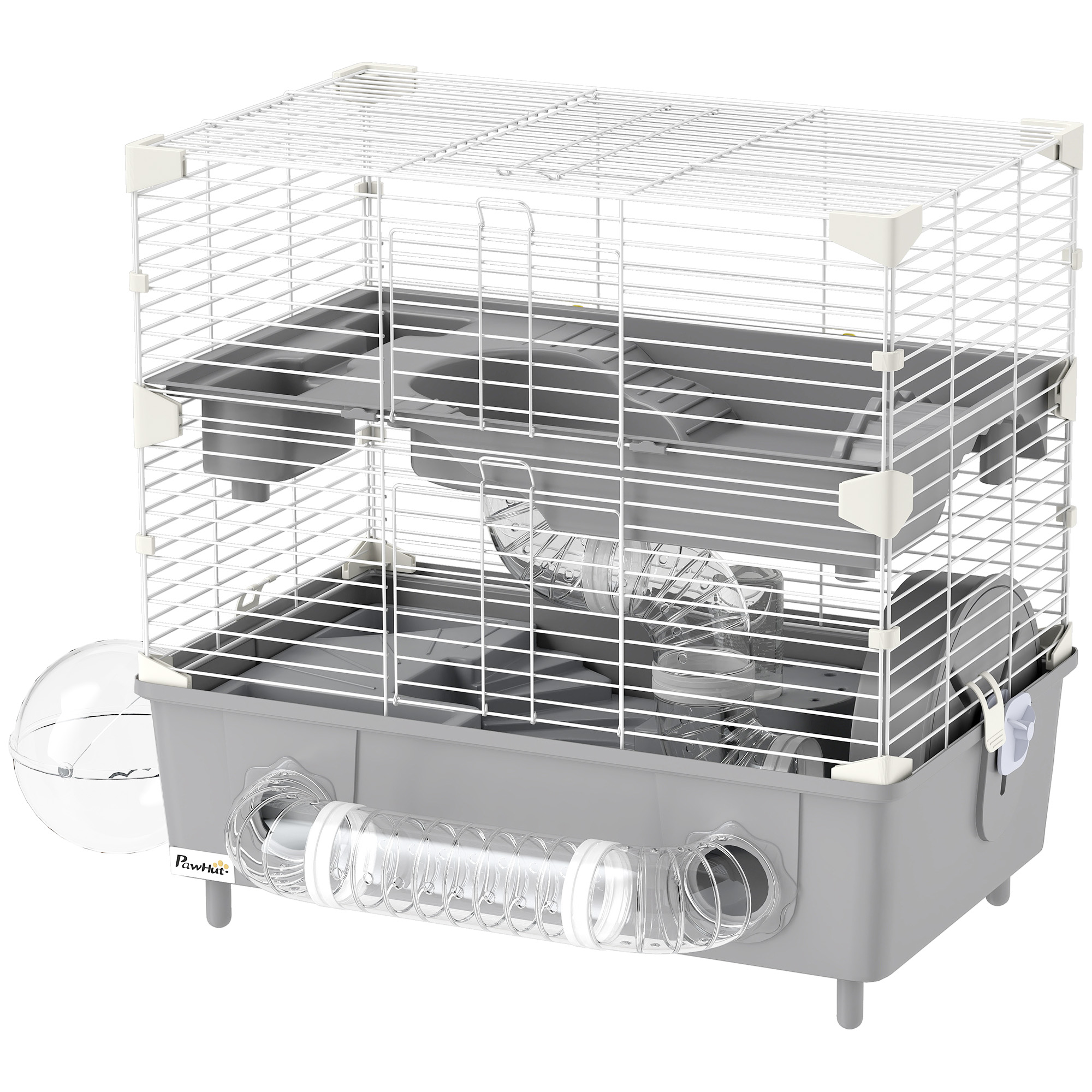 2-Tier Hamster Cage With Sand Bathroom Running Wheel Water Bottle Tubes Accessories