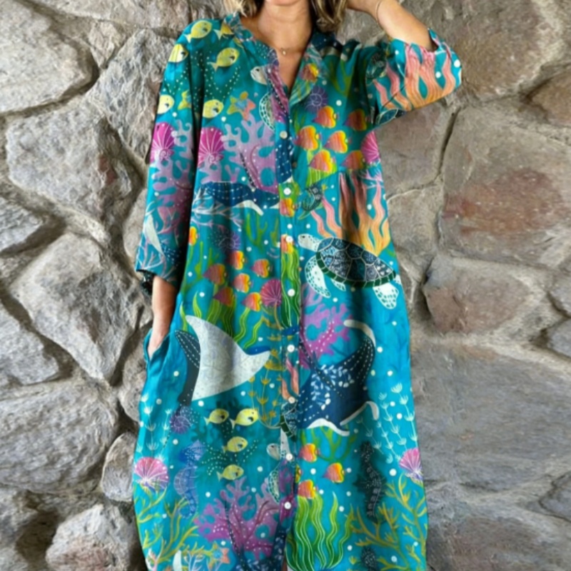 Turquoise Underwater Print Midi Dress