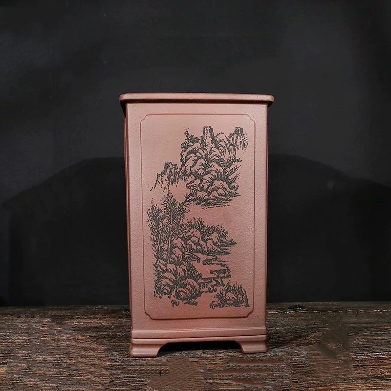 Yixing Purple Clay Handmade Signboard Cliff Bonsai Breathable Flowerpot