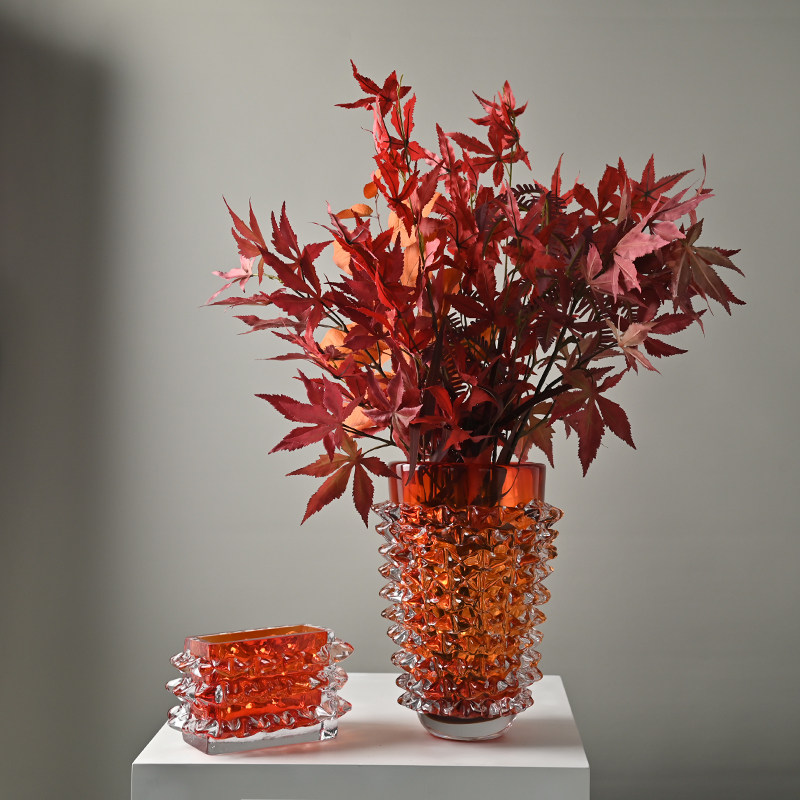 Orange-Red Hedgehog Large-Caliber Glass Vase For Villa Showrooms