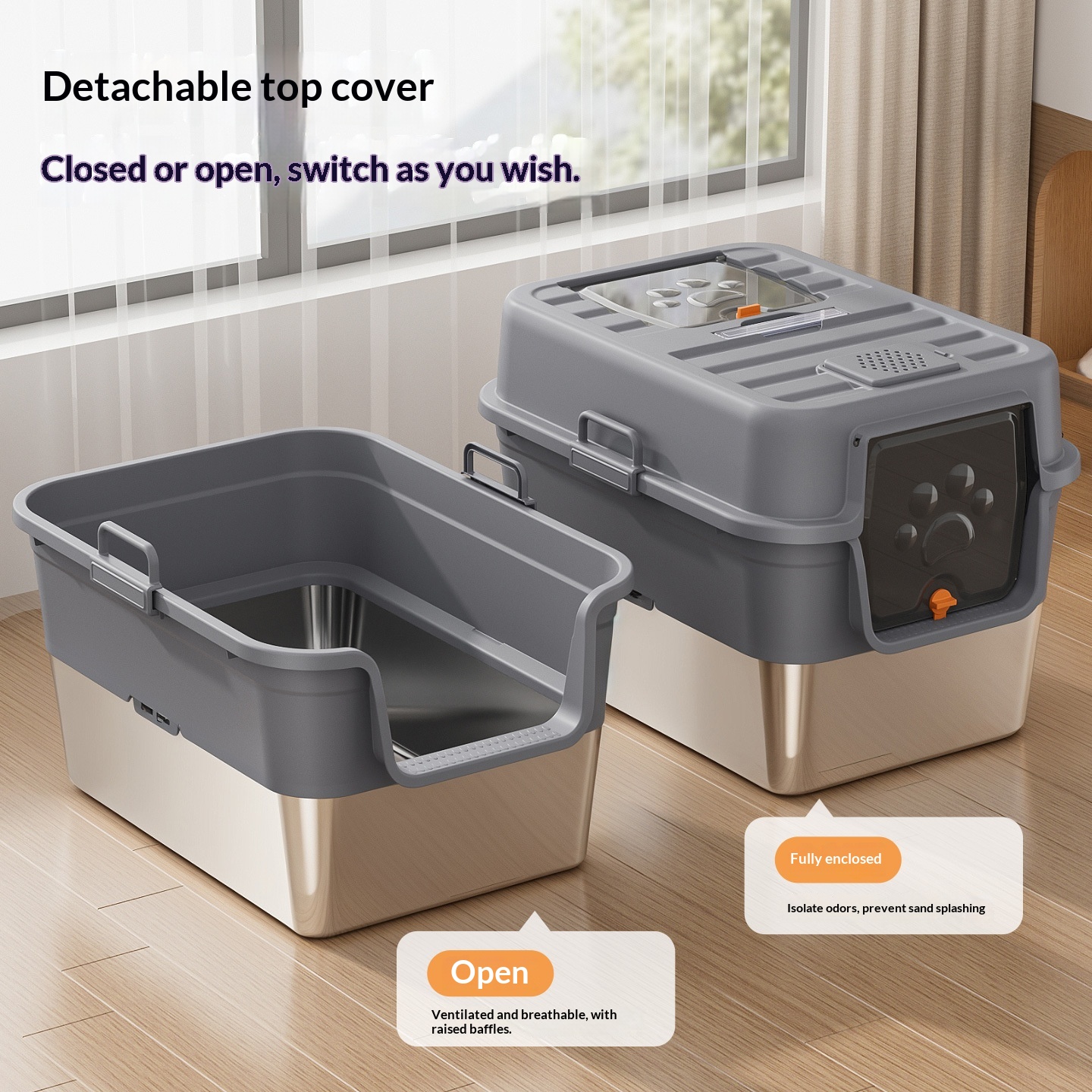 Fully Enclosed Odor Proof Litter Box For Cats