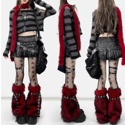 Fuzzy Raw-edge Wine-red Leg Warmers With A Slight Flared Mid-calf Design