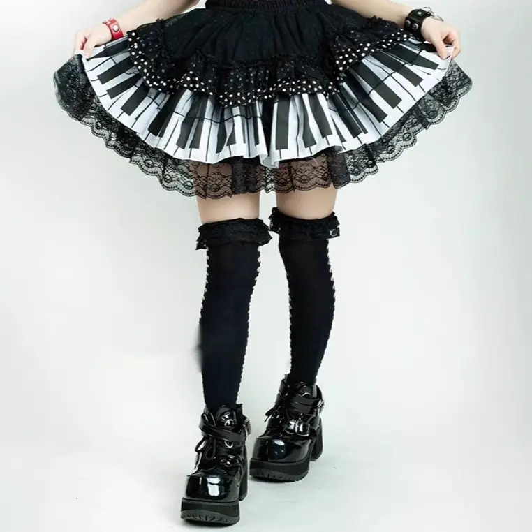White Piano-key Polka-dot Lace Mini Skirt With Ruffled Hem A Chic, Work-appropriate Cake-style Dress