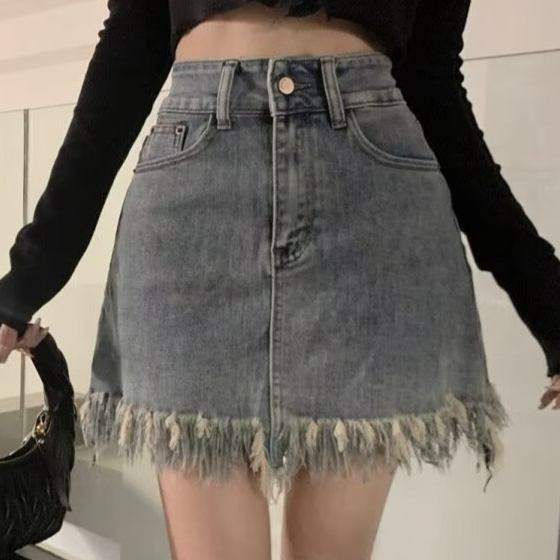 High-waisted Vintage Denim Skirt For Women