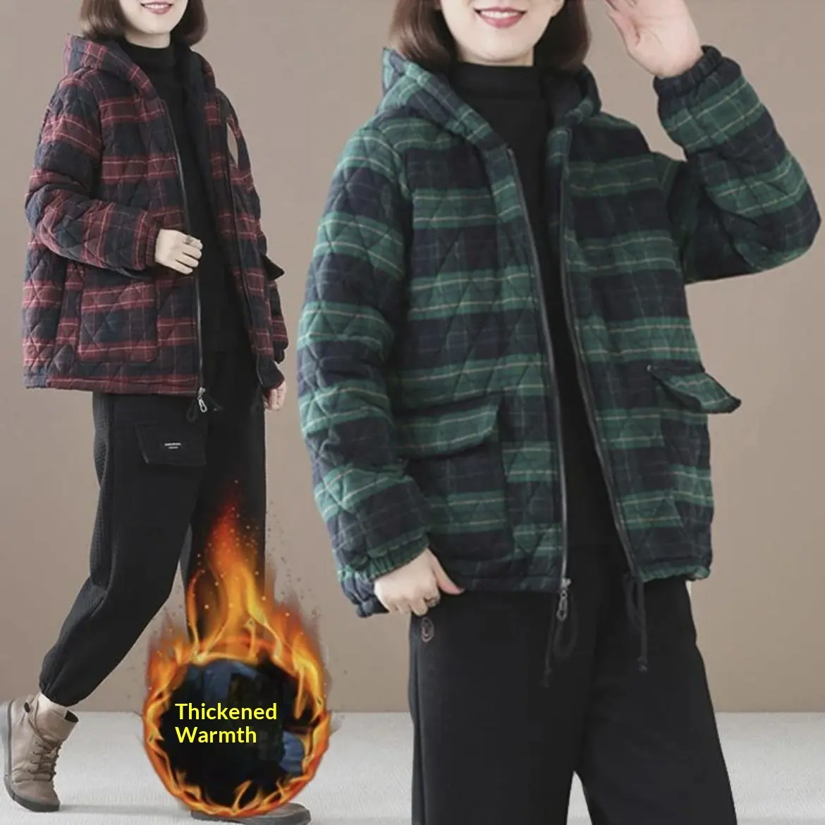 Short Cotton-padded Coat In Plaid