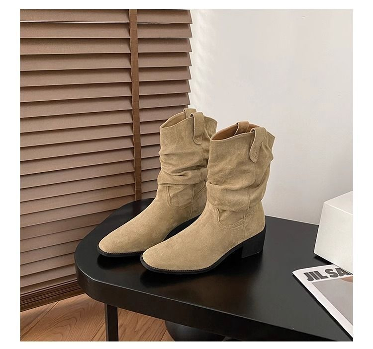 Womens Stylish British-style Chunky-heel Ankle Boots