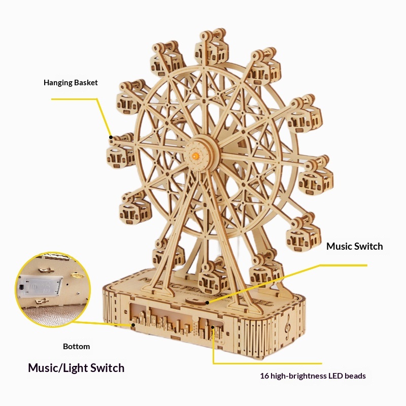 DIY Wooden 3D Puzzle - Irregular Shaped Ferris Wheel Model