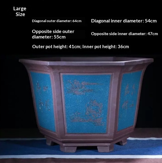 Premium Yixing Zisha Flower Pot Extra Large Handcrafted Hexagonal Planter