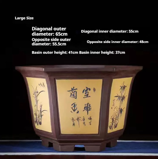 Premium Yixing Zisha Flower Pot Extra Large Handcrafted Hexagonal Planter