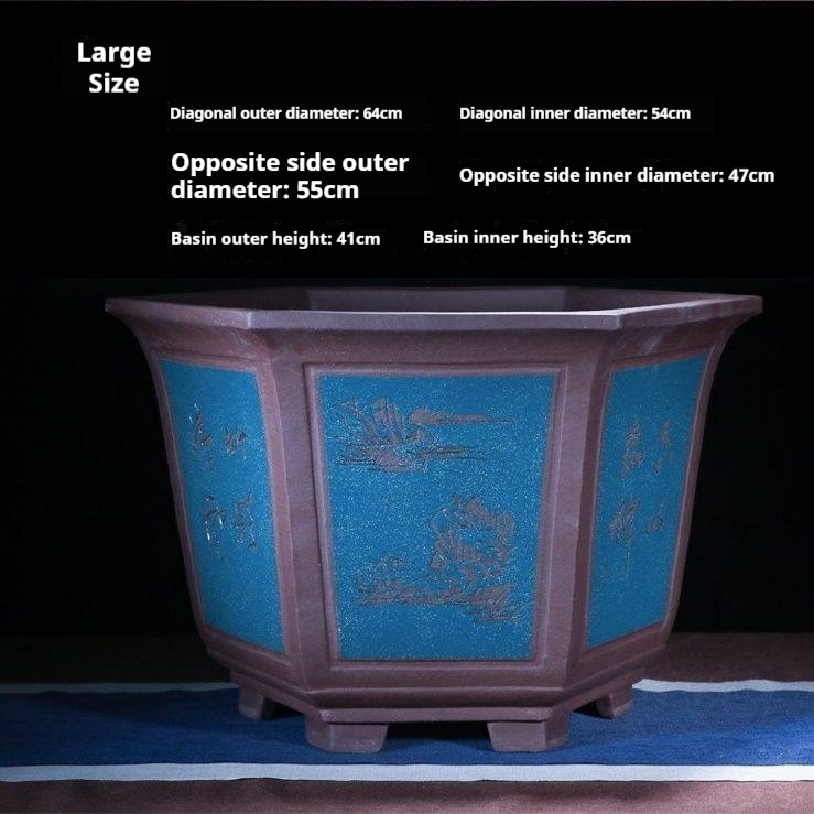 Premium Yixing Zisha Flower Pot Extra Large Handcrafted Hexagonal Planter