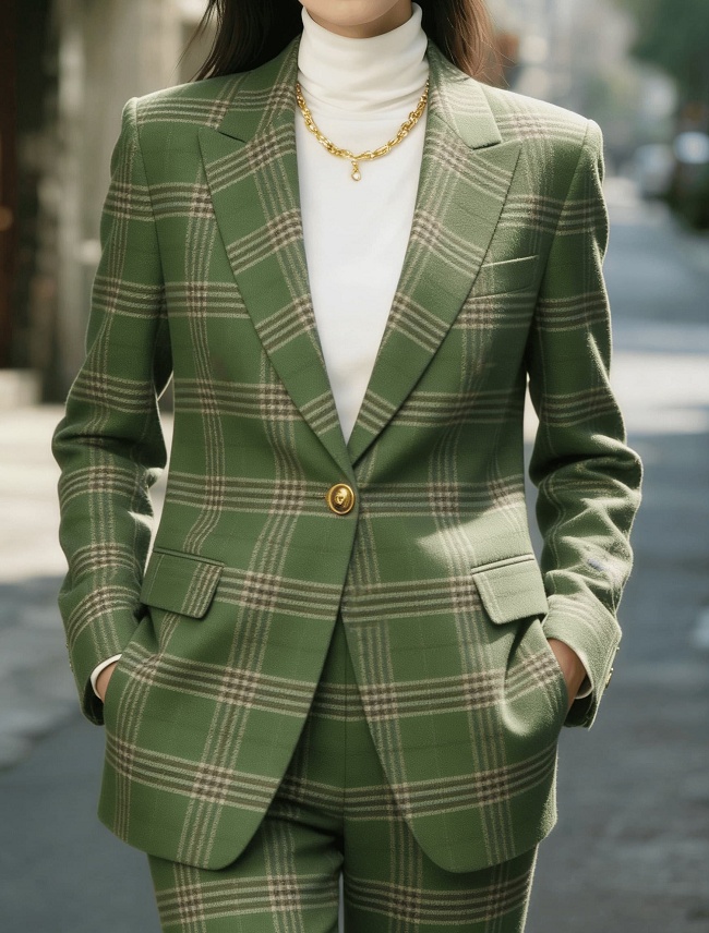 Plaid Lapel Slim-fit Long-sleeved Suit Jacket