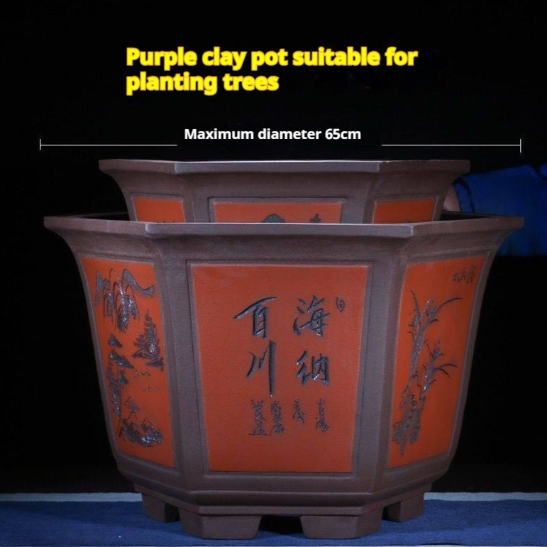 Premium Yixing Zisha Flower Pot Extra Large Handcrafted Hexagonal Planter