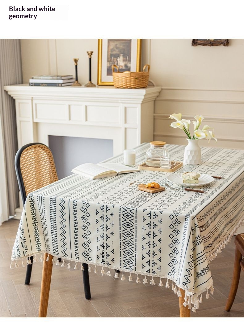 Geometric Pattern Rectangular Tassel Tablecloths