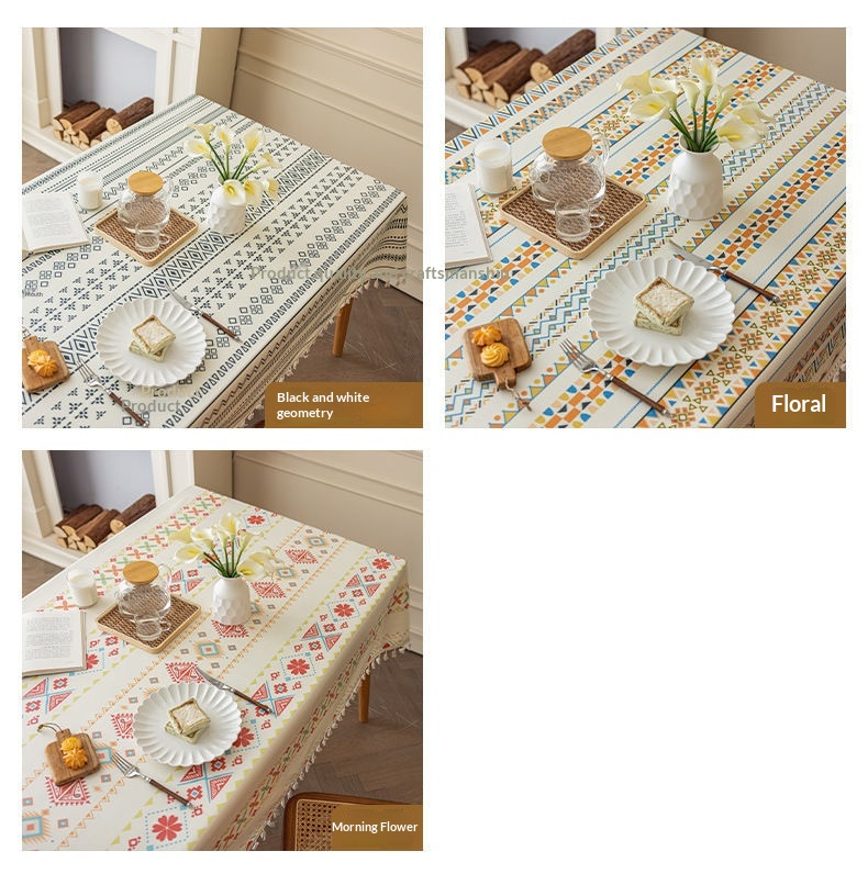 Geometric Pattern Rectangular Tassel Tablecloths