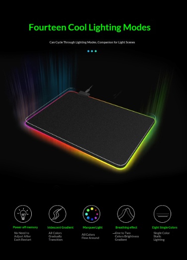 Luminous Gaming Pad Black Non-Slip Durable Quiet RGB Mouse Mat For Your Desktop 3