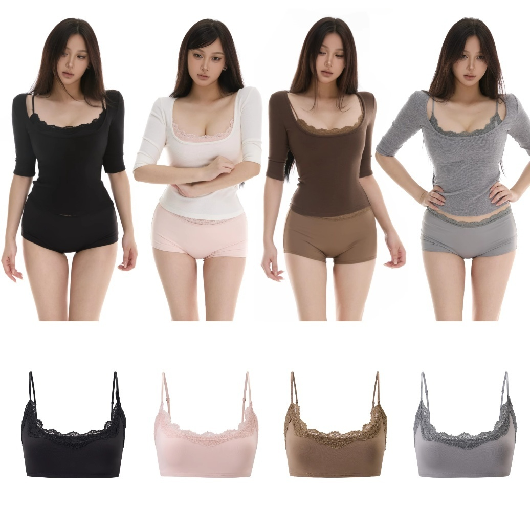 7A Antibacterial Dyeing Lace Trim Bra And Leggings Set