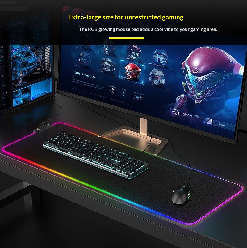 Luminous Gaming Pad Black Non-Slip Durable Quiet RGB Mouse Mat For Your Desktop 4