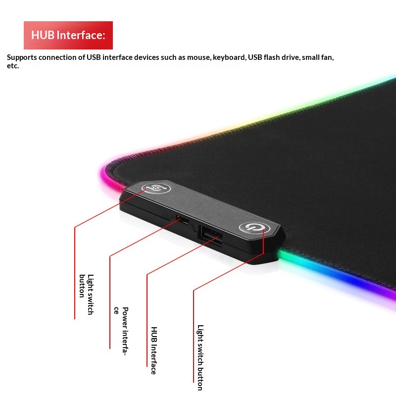 Luminous Gaming Pad Black Non-Slip Durable Quiet RGB Mouse Mat For Your Desktop 5