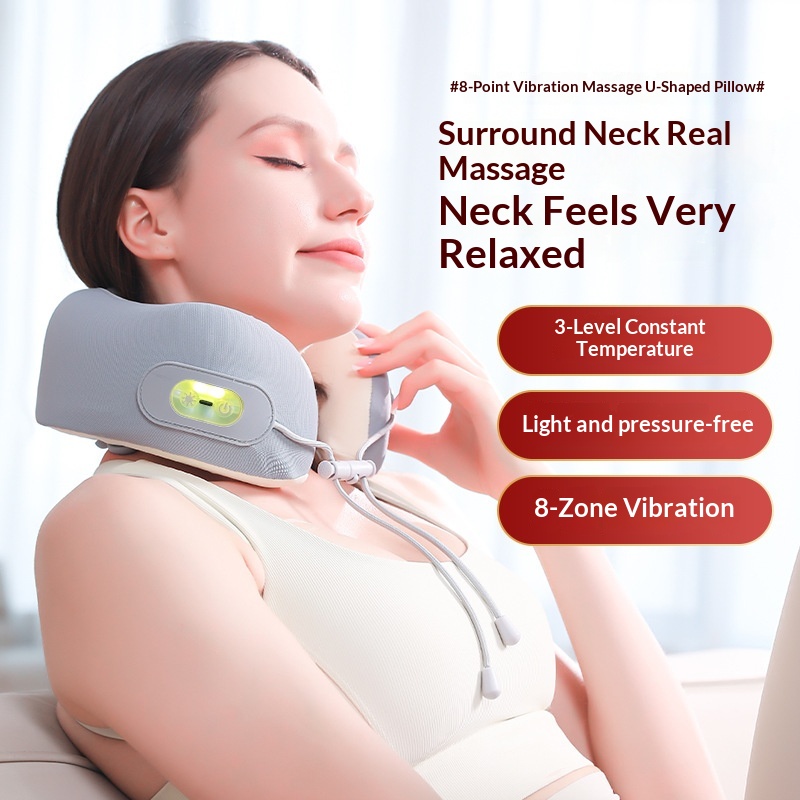 U-shaped Massage Pillow With Heating Function For Neck Care Rechargeable