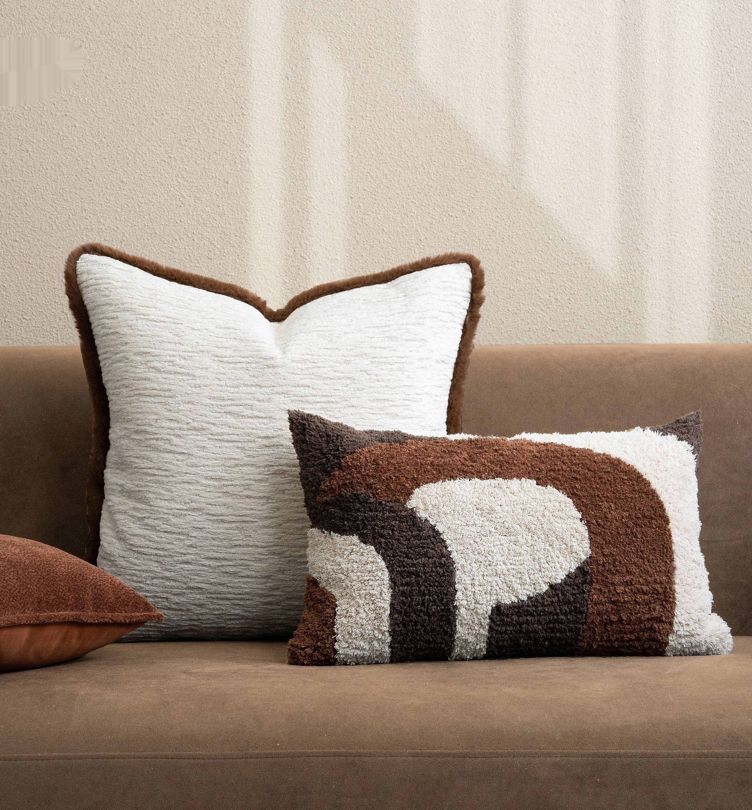 Retro Beige-brown Pillowcase With Cotton Linen Tufted Cushion