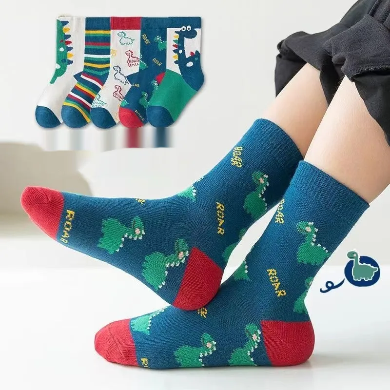 Combed Cotton Cartoon Dinosaur Baby Socks Student