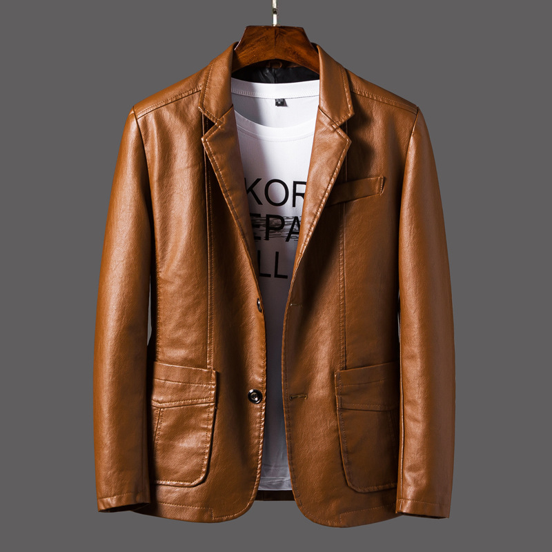 Suit Collar Business Casual Leather Jacket Men's Spring Thin